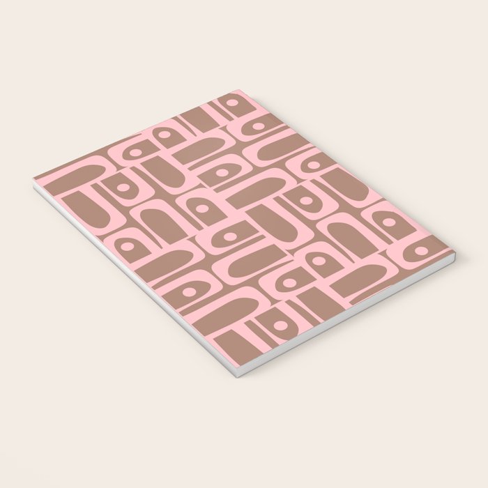 Mid Century Modern Piquet Abstract Multi Geometric Pattern in Mocha Brown and Light Pink Notebook Gallery Image 3