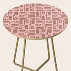 Mid Century Modern Piquet Abstract Multi Geometric Pattern in Mocha Brown and Light Pink Side Table Gallery Image 2