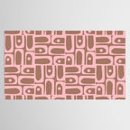 Mid Century Modern Piquet Abstract Multi Geometric Pattern in Mocha Brown and Light Pink Tablecloth Gallery Image 2