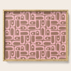 Mid Century Modern Piquet Abstract Multi Geometric Pattern in Mocha Brown and Light Pink Serving Tray Gallery Image 1