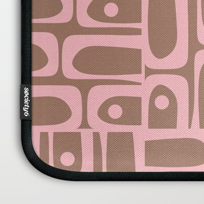 Mid Century Modern Piquet Abstract Multi Geometric Pattern in Mocha Brown and Light Pink Laptop Sleeve Gallery Image 3