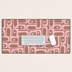 Mid Century Modern Piquet Abstract Multi Geometric Pattern in Mocha Brown and Light Pink Desk Mat Gallery Image 1
