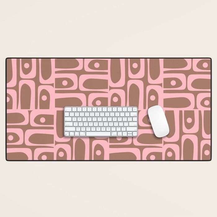 Mid Century Modern Piquet Abstract Multi Geometric Pattern in Mocha Brown and Light Pink Desk Mat Gallery Image 1