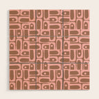 Mid Century Modern Piquet Abstract Multi Geometric Pattern in Mocha Brown and Light Pink Wood Wall Art Gallery Image 1