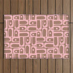 Mid Century Modern Piquet Abstract Multi Geometric Pattern in Mocha Brown and Light Pink Outdoor Rug Gallery Image 1