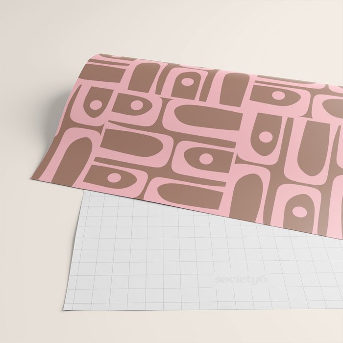 Mid Century Modern Piquet Abstract Multi Geometric Pattern in Mocha Brown and Light Pink Wrapping Paper Gallery Image 2
