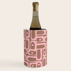 Mid Century Modern Piquet Abstract Multi Geometric Pattern in Mocha Brown and Light Pink Wine Chiller Gallery Image 2
