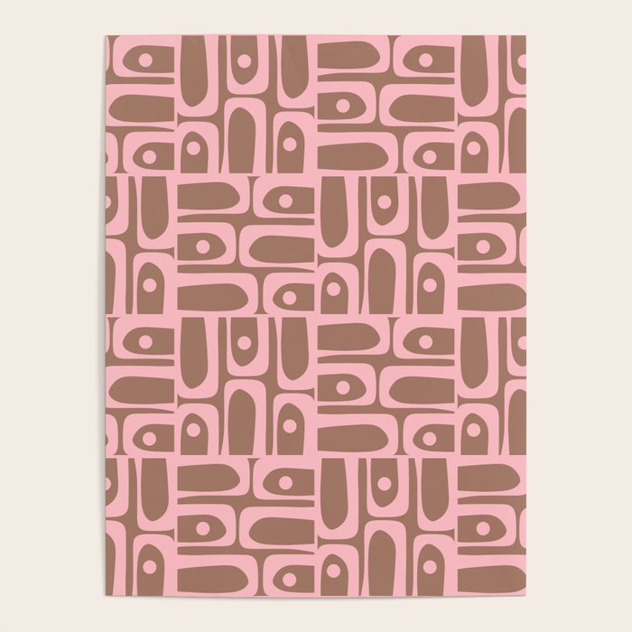 Mid Century Modern Piquet Abstract Multi Geometric Pattern in Mocha Brown and Light Pink Poster Gallery Image 4