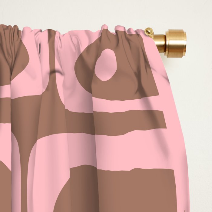 Mid Century Modern Piquet Abstract Multi Geometric Pattern in Mocha Brown and Light Pink Window Curtain Gallery Image 2