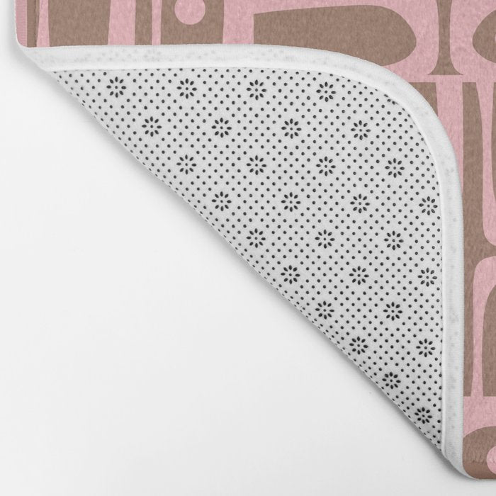 Mid Century Modern Piquet Abstract Multi Geometric Pattern in Mocha Brown and Light Pink Bath Mat Gallery Image 2