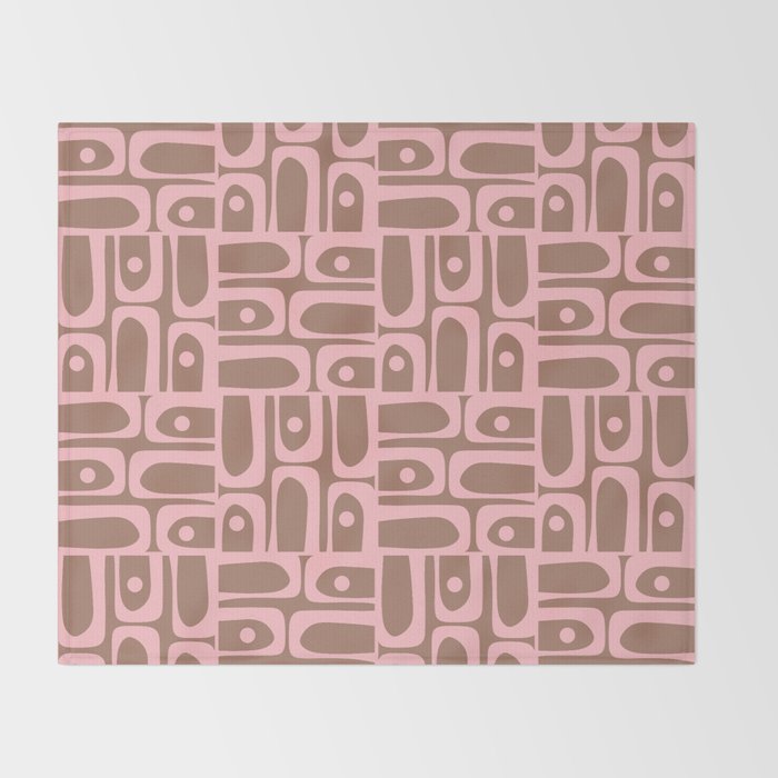 Mid Century Modern Piquet Abstract Multi Geometric Pattern in Mocha Brown and Light Pink Throw Blanket Gallery Image 2