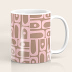 Mid Century Modern Piquet Abstract Multi Geometric Pattern in Mocha Brown and Light Pink Coffee Mug Gallery Image 1