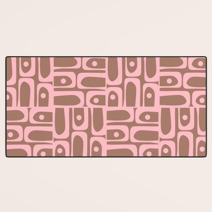 Mid Century Modern Piquet Abstract Multi Geometric Pattern in Mocha Brown and Light Pink Desk Mat Gallery Image 3