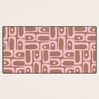 Mid Century Modern Piquet Abstract Multi Geometric Pattern in Mocha Brown and Light Pink Desk Mat Gallery Image 3