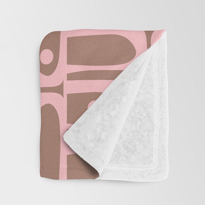 Mid Century Modern Piquet Abstract Multi Geometric Pattern in Mocha Brown and Light Pink Throw Blanket Gallery Image 3