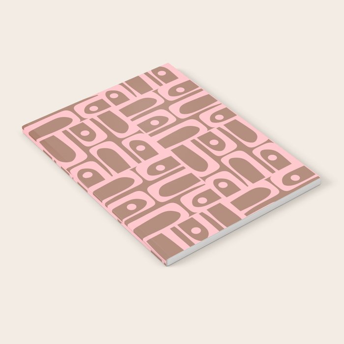 Mid Century Modern Piquet Abstract Multi Geometric Pattern in Mocha Brown and Light Pink Notebook Gallery Image 2