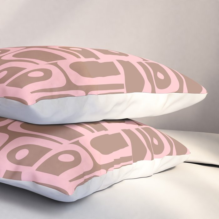 Mid Century Modern Piquet Abstract Multi Geometric Pattern in Mocha Brown and Light Pink Pillow Sham Gallery Image 3