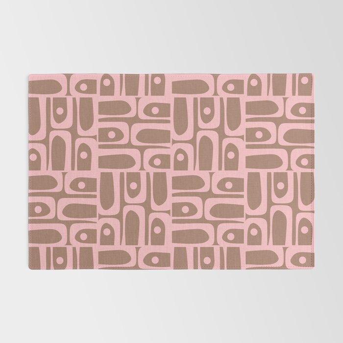 Mid Century Modern Piquet Abstract Multi Geometric Pattern in Mocha Brown and Light Pink Rug Gallery Image 2