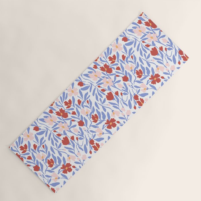 Blue and Orange vibrant bold flowers Yoga Mat Gallery Image 1