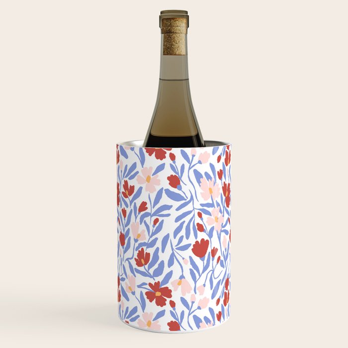 Blue and Orange vibrant bold flowers Wine Chiller Gallery Image 1