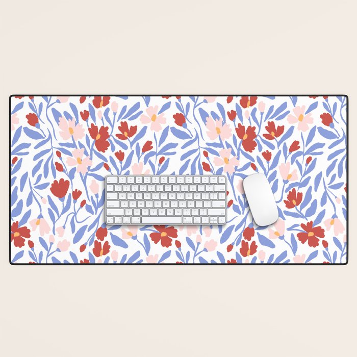 Blue and Orange vibrant bold flowers Desk Mat Gallery Image 1