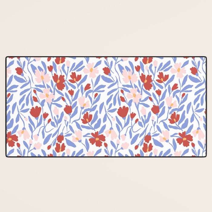 Blue and Orange vibrant bold flowers Desk Mat Gallery Image 3