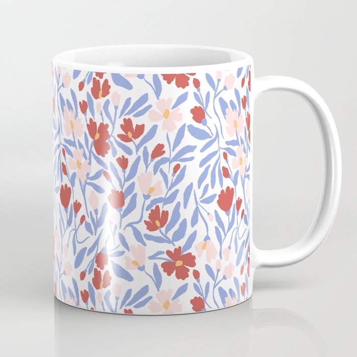 Blue and Orange vibrant bold flowers Coffee Mug Gallery Image 1