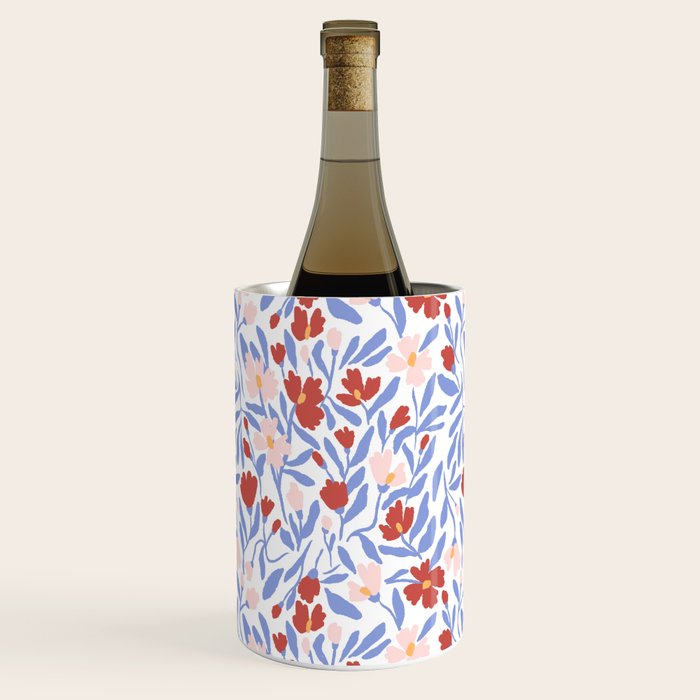Blue and Orange vibrant bold flowers Wine Chiller Gallery Image 3