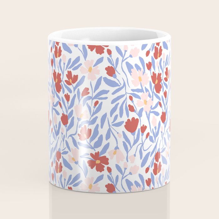 Blue and Orange vibrant bold flowers Coffee Mug Gallery Image 4