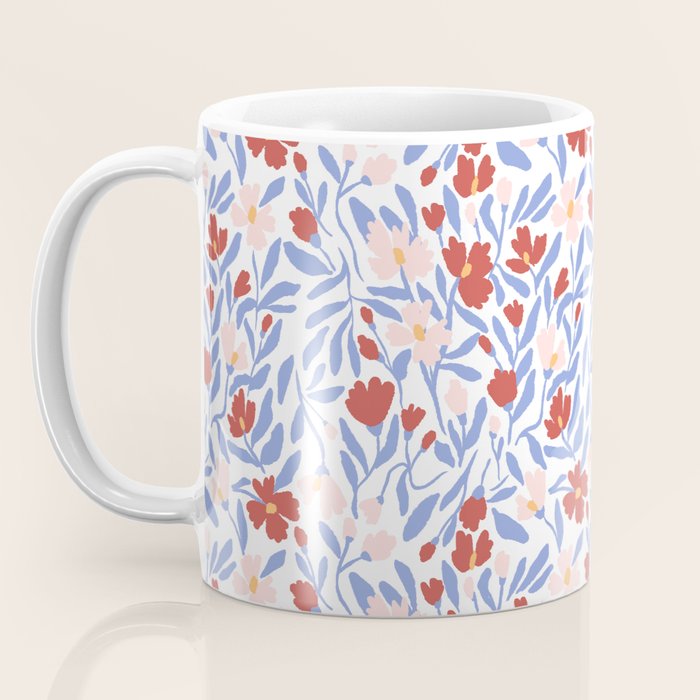 Blue and Orange vibrant bold flowers Coffee Mug Gallery Image 3
