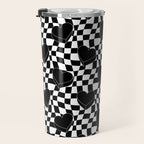 Black and white checkered love heart pattern Travel Mug Gallery Image 3