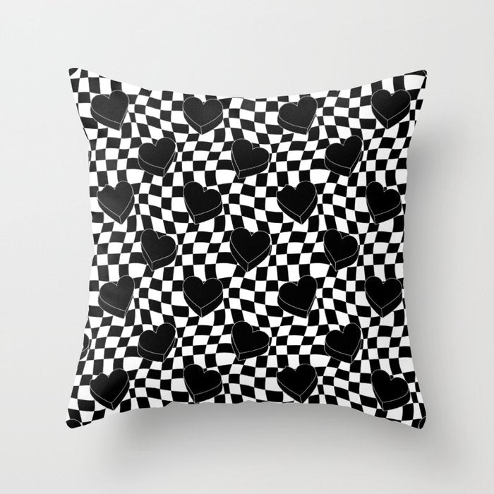 Black and white checkered love heart pattern Throw Pillow Gallery Image 6
