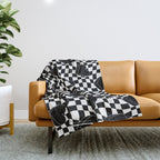 Black and white checkered love heart pattern Throw Blanket Gallery Image 1