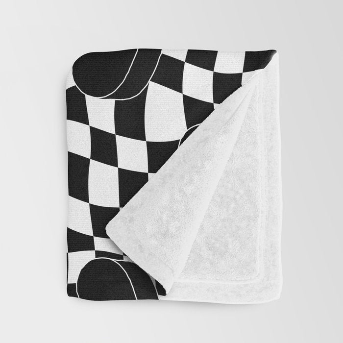 Black and white checkered love heart pattern Throw Blanket Gallery Image 3