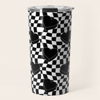 Black and white checkered love heart pattern Travel Mug Gallery Image 1