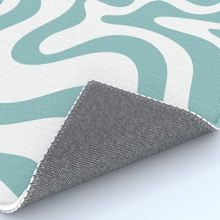 Retro Liquid Swirl Abstract Pattern in Soft Light Teal Blue and White Rug Gallery Image 4