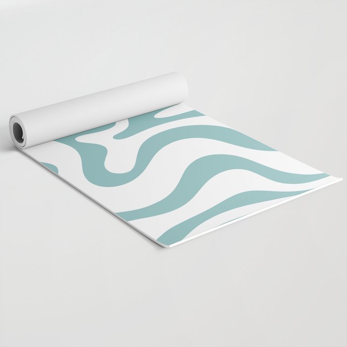 Retro Liquid Swirl Abstract Pattern in Soft Light Teal Blue and White Yoga Mat Gallery Image 2