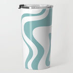 Retro Liquid Swirl Abstract Pattern in Soft Light Teal Blue and White Travel Mug Gallery Image 3