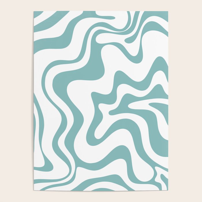 Retro Liquid Swirl Abstract Pattern in Soft Light Teal Blue and White Poster Gallery Image 4
