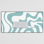 Retro Liquid Swirl Abstract Pattern in Soft Light Teal Blue and White Desk Mat Gallery Image 1