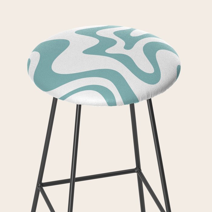 Retro Liquid Swirl Abstract Pattern in Soft Light Teal Blue and White Stool Gallery Image 2