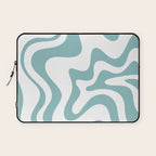 Retro Liquid Swirl Abstract Pattern in Soft Light Teal Blue and White Laptop Sleeve Gallery Image 1