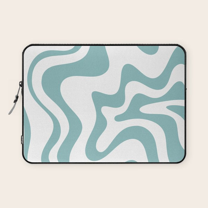 Retro Liquid Swirl Abstract Pattern in Soft Light Teal Blue and White Laptop Sleeve Gallery Image 1