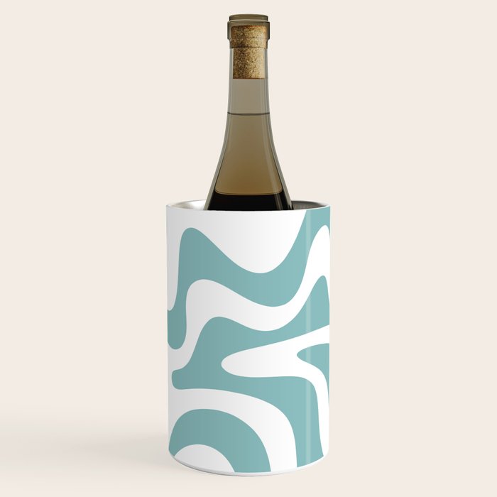 Retro Liquid Swirl Abstract Pattern in Soft Light Teal Blue and White Wine Chiller Gallery Image 3