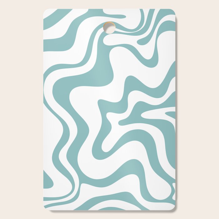 Retro Liquid Swirl Abstract Pattern in Soft Light Teal Blue and White Cutting Board Gallery Image 1