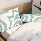 Retro Liquid Swirl Abstract Pattern in Soft Light Teal Blue and White Pillow Sham Gallery Image 2
