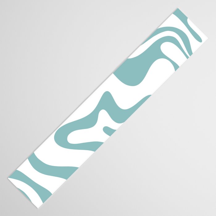 Retro Liquid Swirl Abstract Pattern in Soft Light Teal Blue and White Table Runner Gallery Image 3