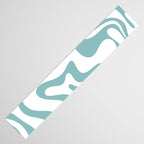 Retro Liquid Swirl Abstract Pattern in Soft Light Teal Blue and White Table Runner Gallery Image 3