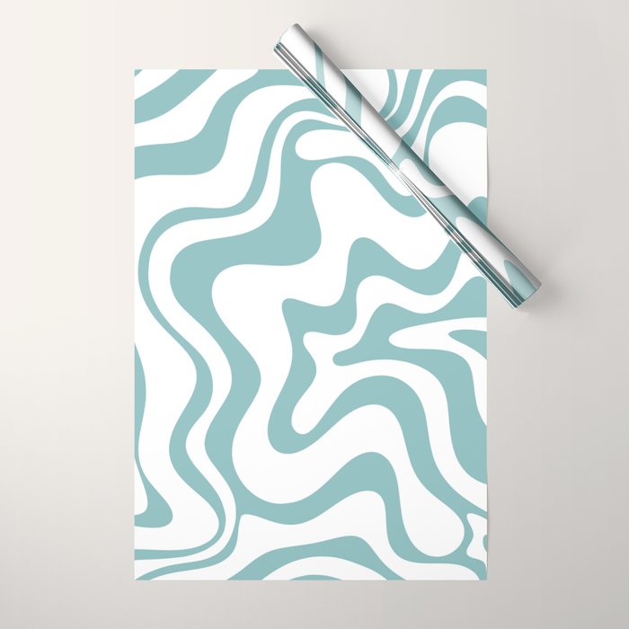 Retro Liquid Swirl Abstract Pattern in Soft Light Teal Blue and White Wrapping Paper Gallery Image 1