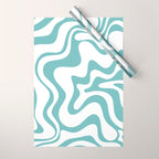 Retro Liquid Swirl Abstract Pattern in Soft Light Teal Blue and White Wrapping Paper Gallery Image 1